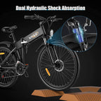 VIVI S3 Electric Bike Electric Mountain Bike, 26'' Folding Electric Bicycle for Adults, 20Mph with 36V 10.4Ah Lithium-Ion Battery, 350W Motor and Shinmano Professional 21 Speed Gears, Black