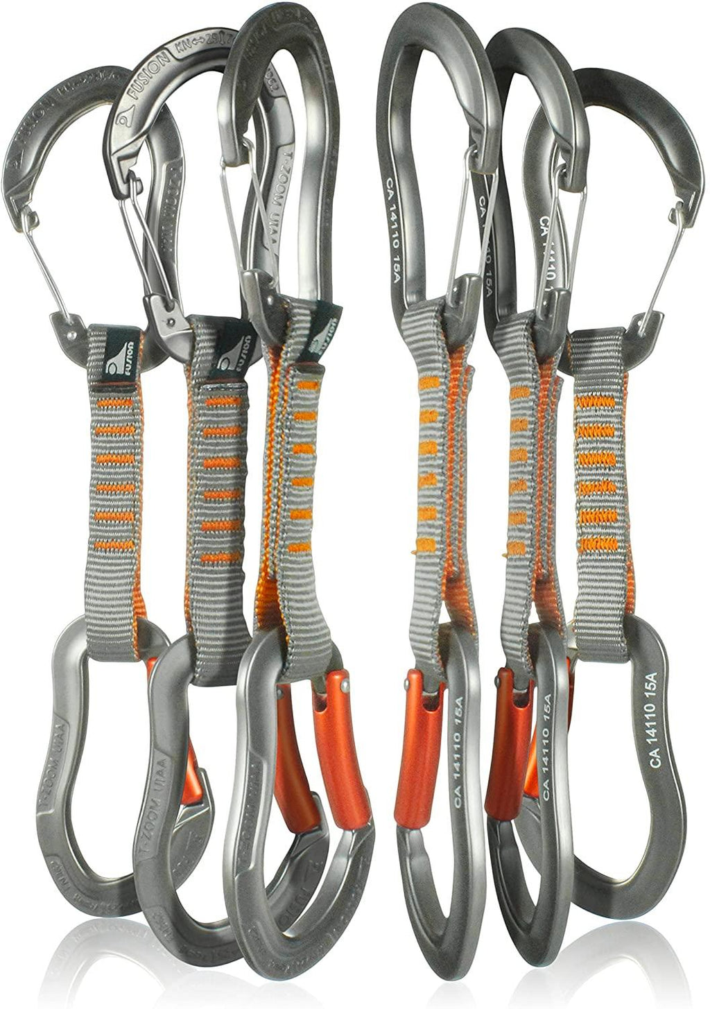 Fusion Climb 6-Pack 11cm draw Set with Techno Zoom Gray Wire Gate Carabiner/Techno Zoom OranBent Gate Carabiner