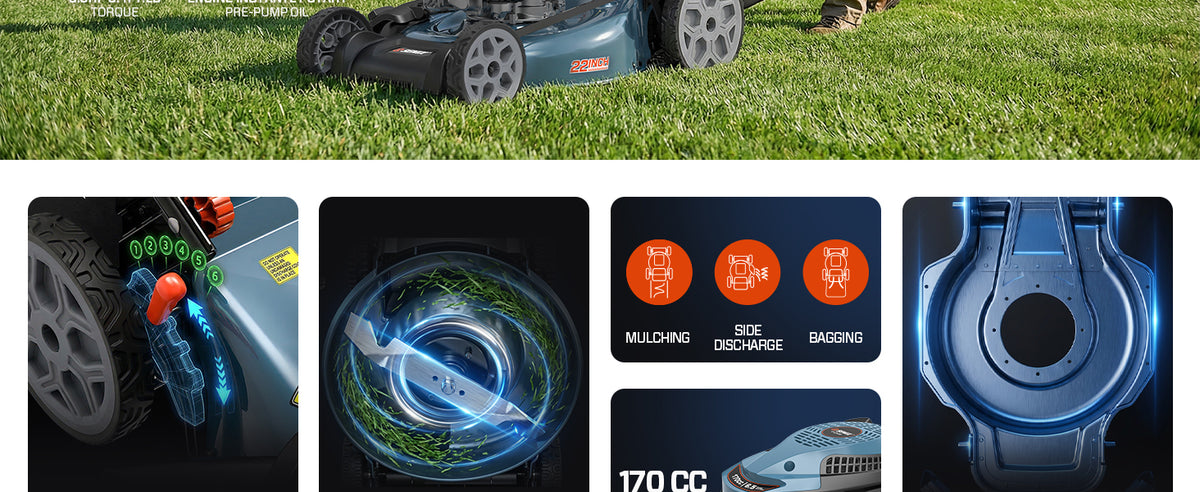 22 Inch Self Propelled Gas Lawn Mower 170cc 4-Cycle RWD Mower |  22" Self-Propelled Gas Lawn Mower, Gas Powered Lawn Mower,170cc 4-Cycle Engine, Easy Start