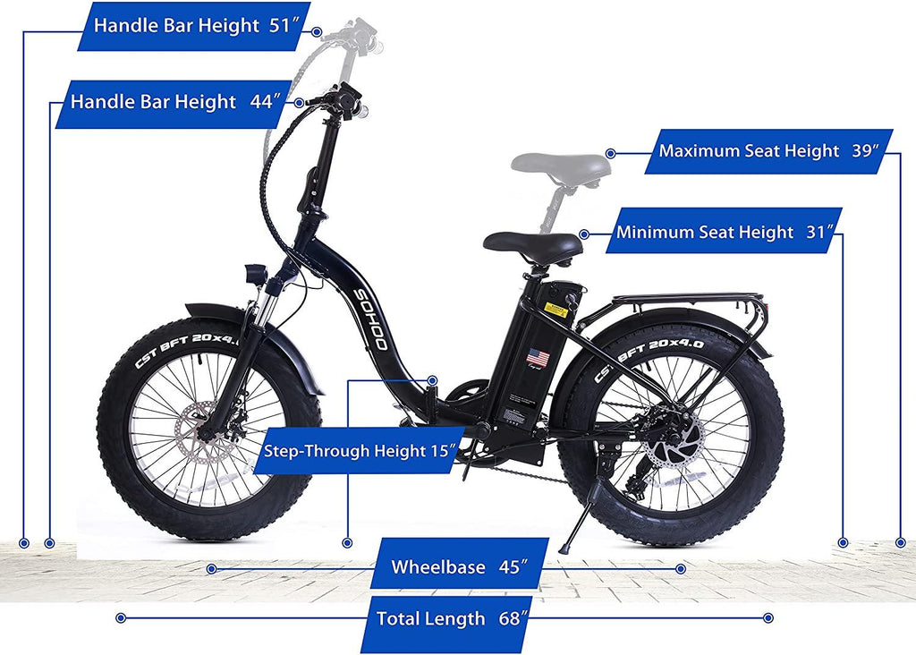 SOHOO 48V500W13AH 20"x4.0 Adult Folding Fat Tire E-Bike Mountain Electric Bicycle Beach Cruiser Snow Bike (White)