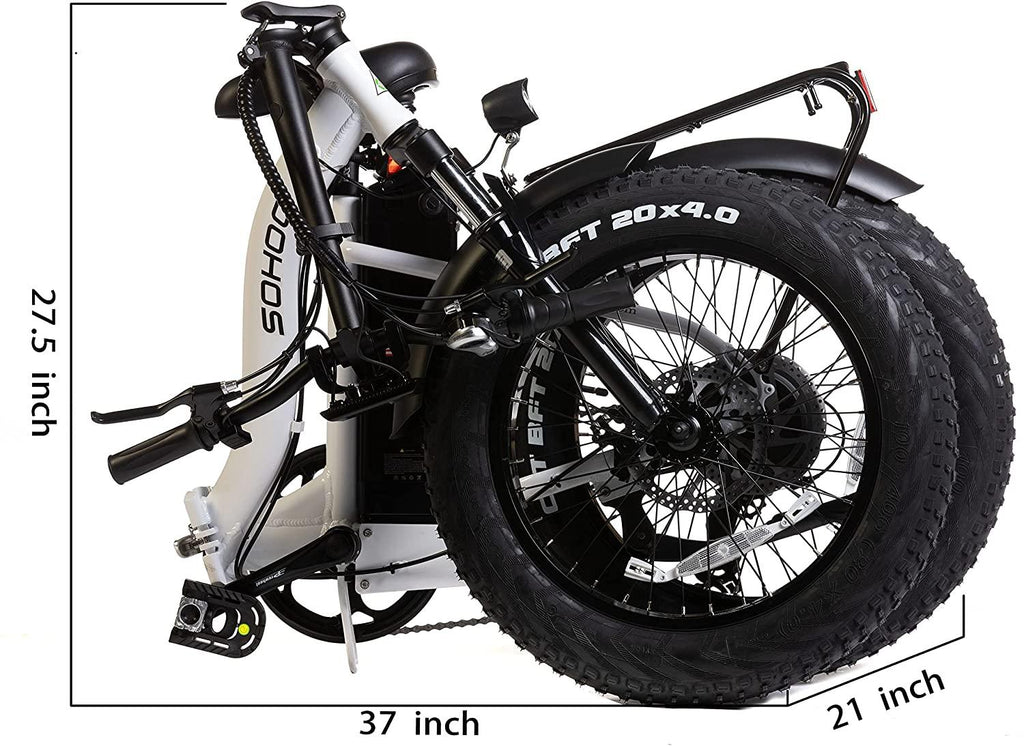 SOHOO 48V500W13AH 20"x4.0 Adult Folding Fat Tire E-Bike Mountain Electric Bicycle Beach Cruiser Snow Bike (White)