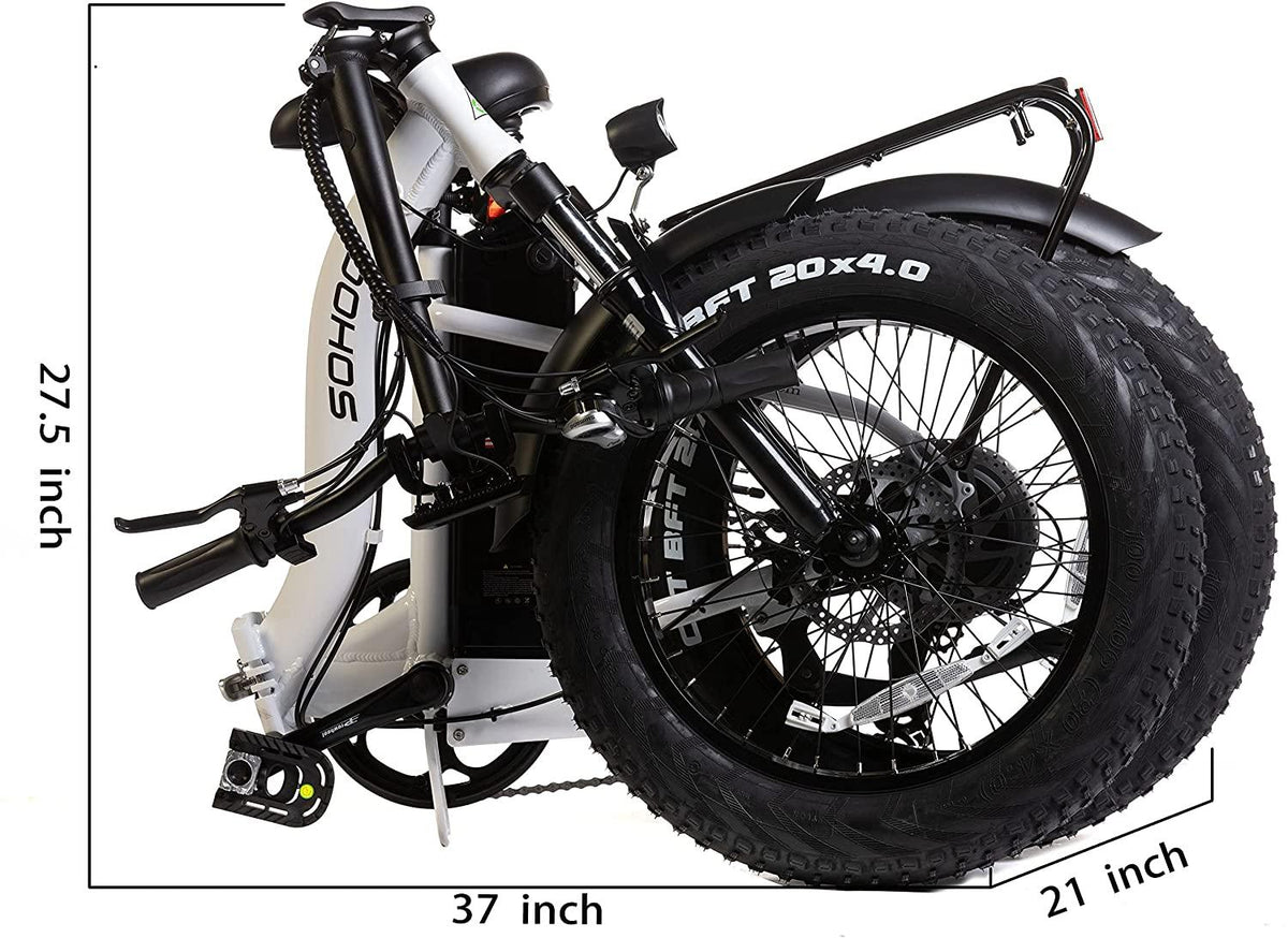 SOHOO 48V500W12AH 20"x4" Adult Folding Fat Tire Electric Bicycle Beach Cruiser Snow Bike (Red)