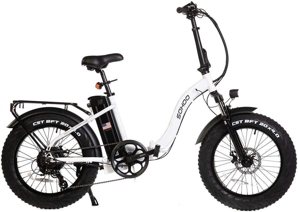 SOHOO 48V500W13AH 20"x4.0 Adult Folding Fat Tire E-Bike Mountain Electric Bicycle Beach Cruiser Snow Bike (White)