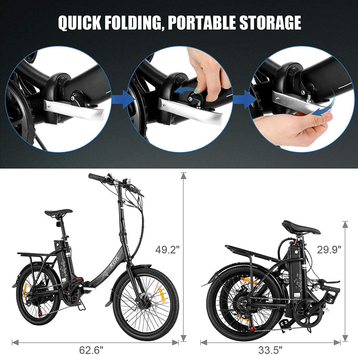 HIFRRUY Electric Bicycle, 20" Electric Folding Bike for Adults and Teenagers, Commuter E-Bike with 36V/10.4Ah Removable Lithium-Ion Battery, Top Speed 20mph, Throttle &amp; Pedal Assist