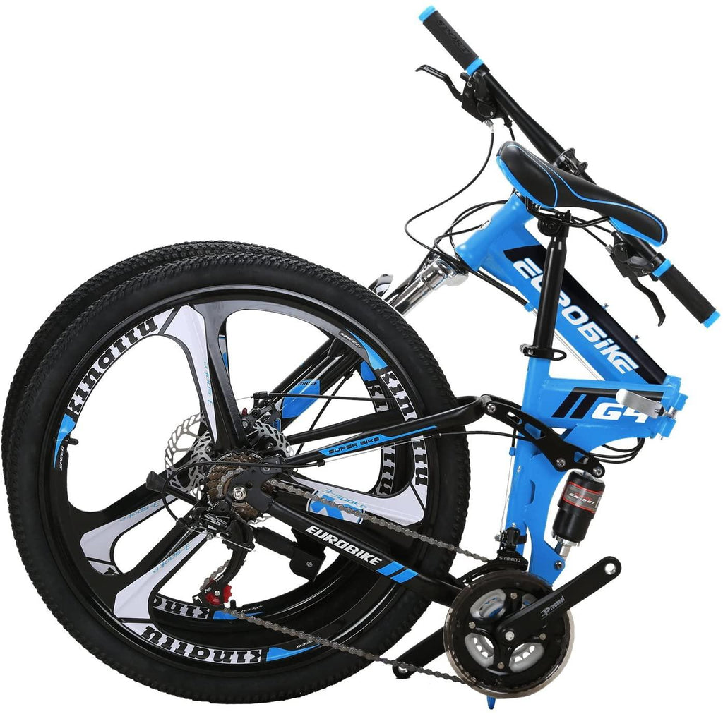 Eurobike G4 Mountain Bike 26 Inches 3 Spoke Wheels Dual Suspension Folding Bike 21 Speed MTB