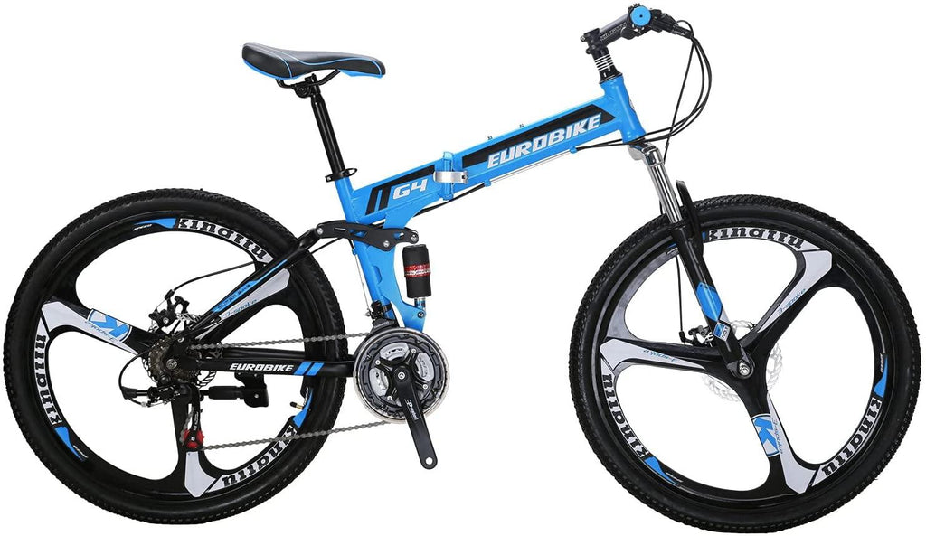 Eurobike G4 Mountain Bike 26 Inches 3 Spoke Wheels Dual Suspension Folding Bike 21 Speed MTB