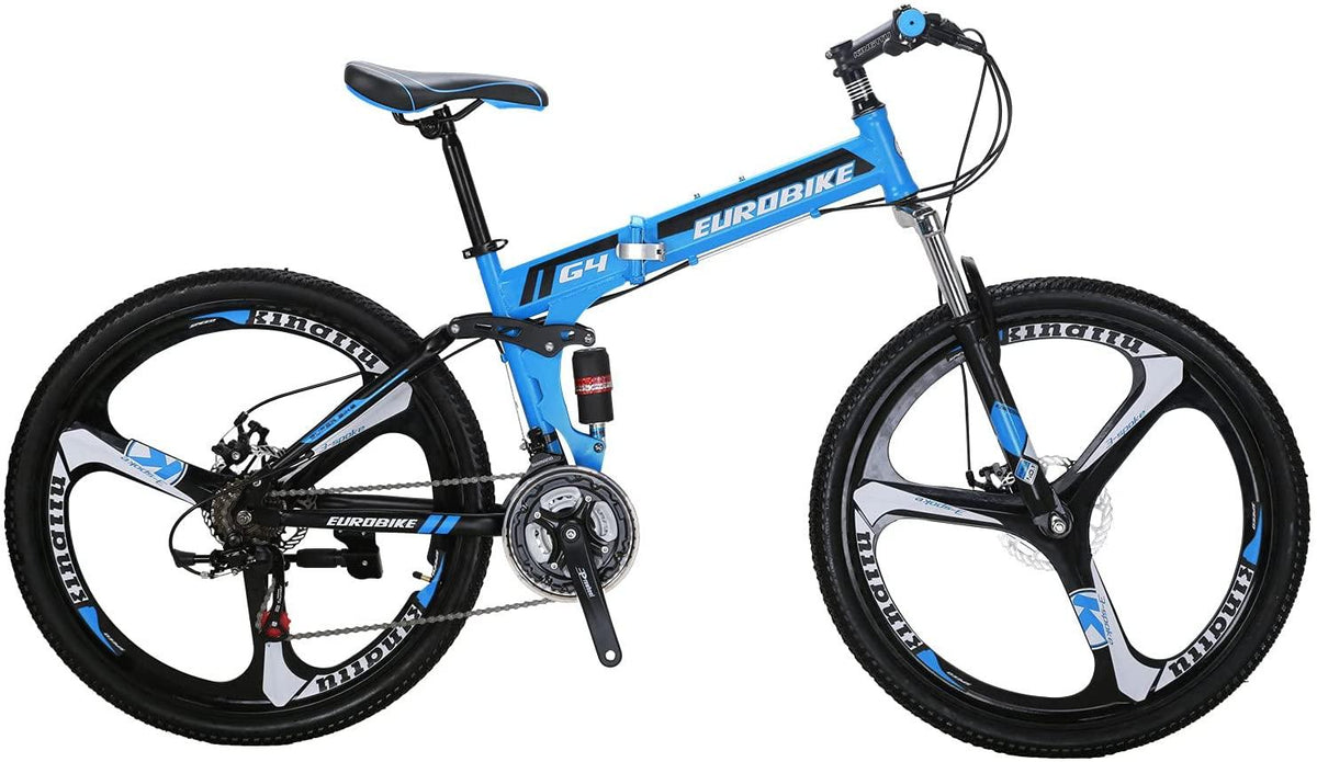 Eurobike G4 Mountain Bike 26 Inches 3 Spoke Wheels Dual Suspension Folding Bike 21 Speed MTB