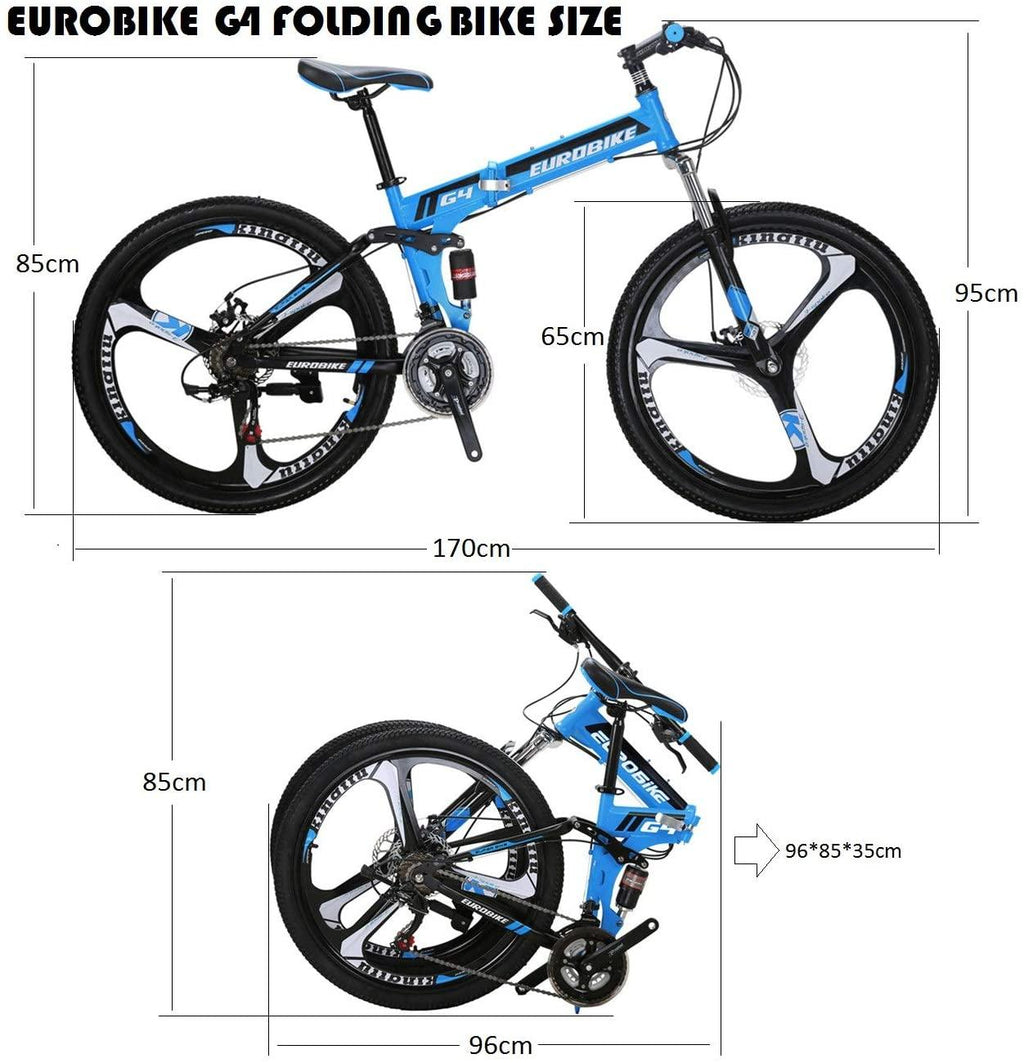 Eurobike G4 Mountain Bike 26 Inches 3 Spoke Wheels Dual Suspension Folding Bike 21 Speed MTB