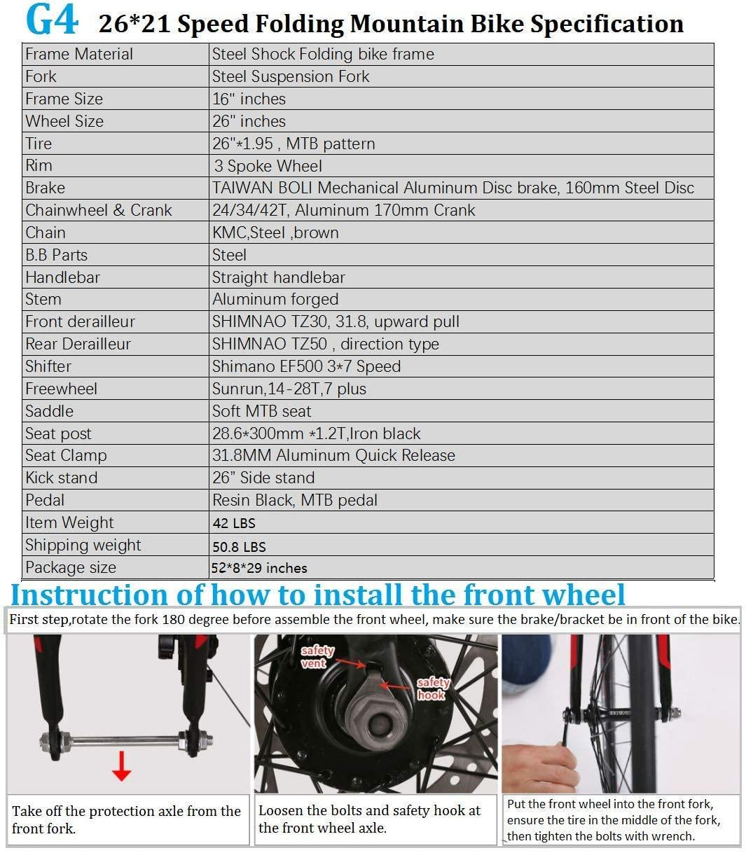 Eurobike G4 Mountain Bike 26 Inches 3 Spoke Wheels Dual Suspension Folding Bike 21 Speed MTB