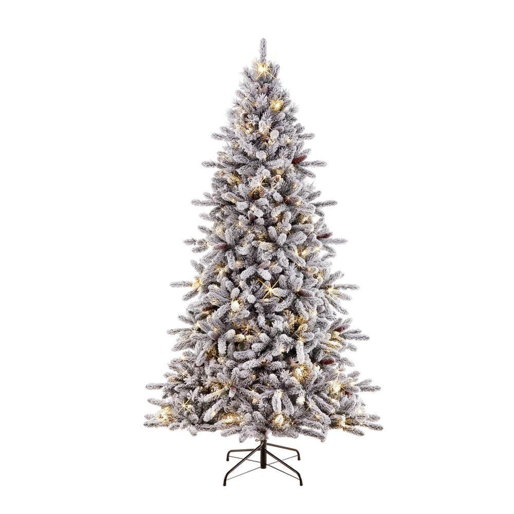 7.5 ft. Pre-Lit Incandescent Flocked Birmingham Fir Artificial Christmas Tree with 400 UL Clear Lights