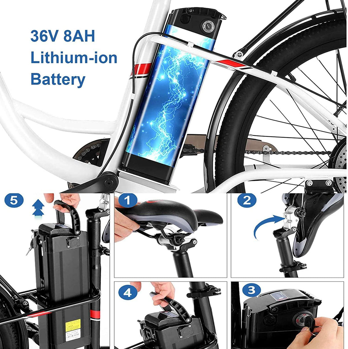 VIVI 26" Electric Bikes for Adults, 350W Electric Bicycle with 36V 8Ah Removable Lithium-ion Battery, Men Women Cruiser Bike/City Ebike,  7 Speed Gear, Max Speed 20Mph