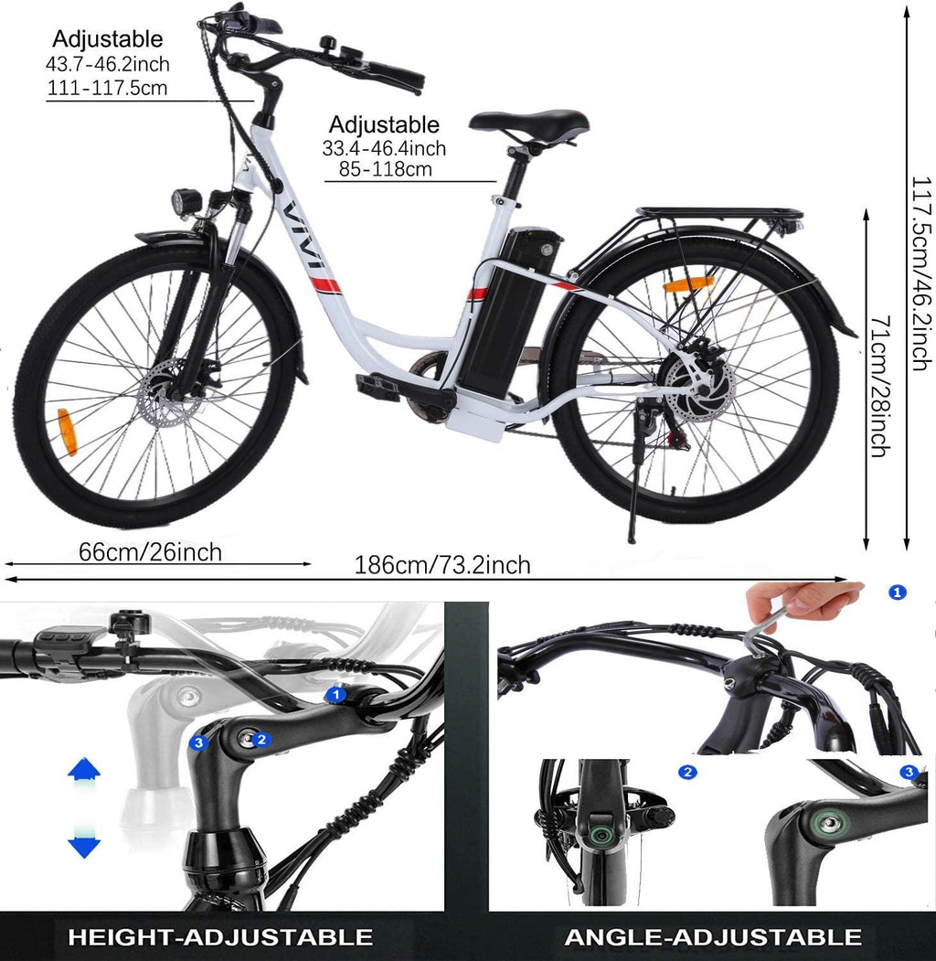 VIVI 26" Electric Cruiser Bike,350W Electric Bike/City Ebike with Removable 36V 8Ah Lithium-ion Battery, 7 Speed Commuter Electric Bicycles,20MPH &amp; 50 Mile RanAdult Electric Bikes