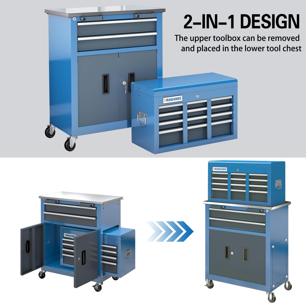 8-Drawer Rolling Tool Chest,Tool Chest with 360° Brake Wheels and Padded Feet,Tool Cabinet with LocSystem and Drawer Liners,Ideal  for Garaand Workshop