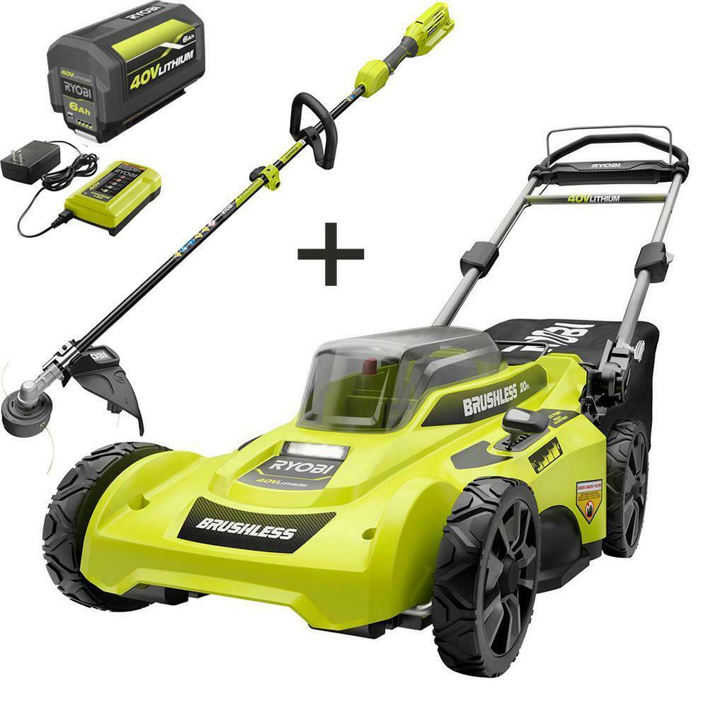RYOBI Mower Trimmer 40V Brushless 20 in Cordless Battery Walk Behind High Wheel