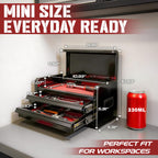 Mini Toolbox with 2 Drawers and Top Storage, Durable Tool Box Steel Construction with Ball-Bearing Slides, Multi-Purpose Portable Tool Boxes Case Organizer for Garage, Black