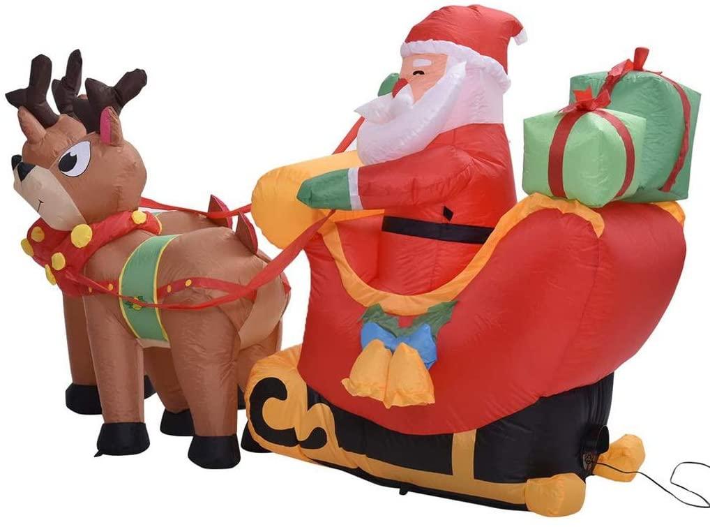 WYBFZTT-188 Christmas Inflatable Santa Cute Doll Pulled by 2 Reindeer Lights Party Outdoor Garden Yard Decoration Christmas Doll