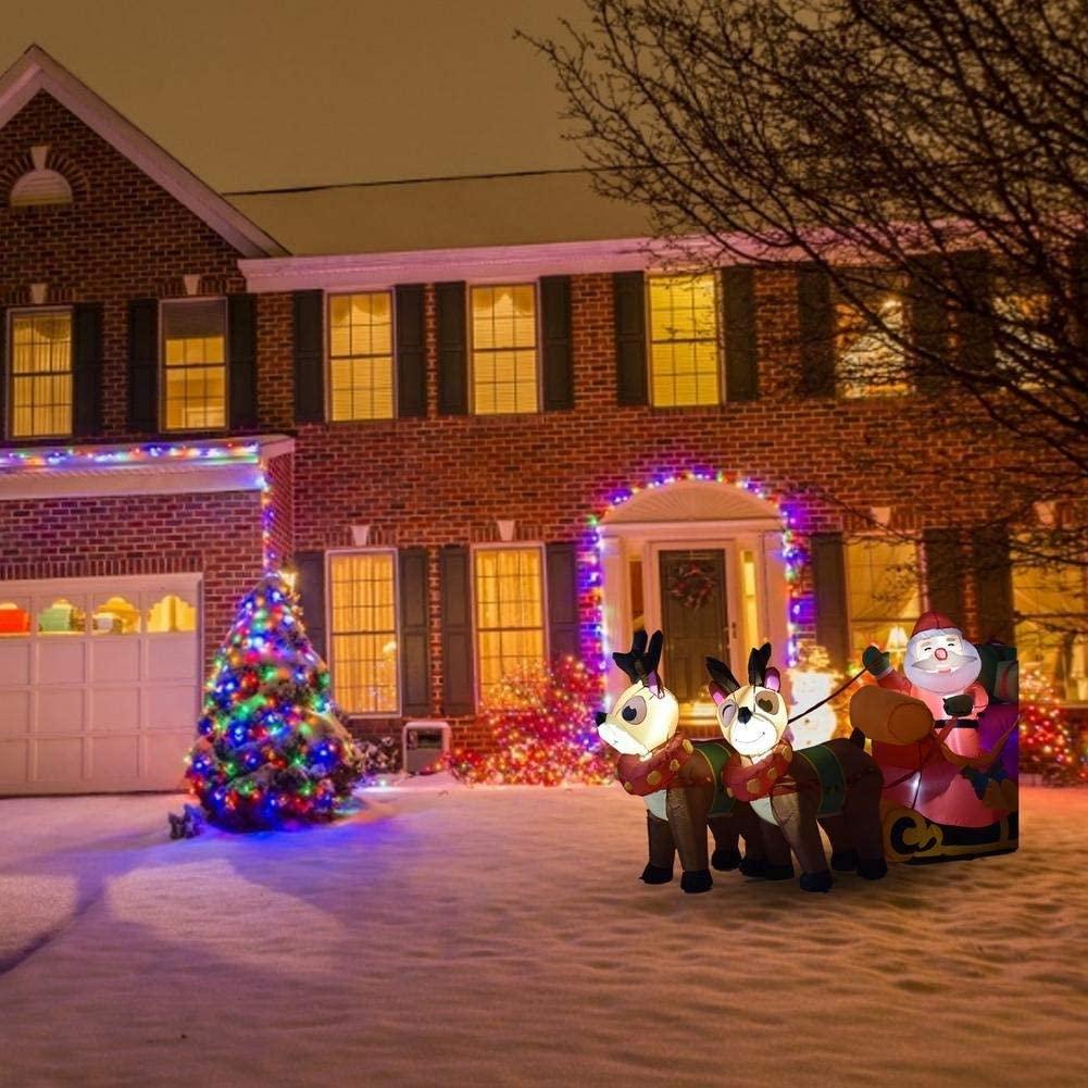 WYBFZTT-188 Christmas Inflatable Santa Cute Doll Pulled by 2 Reindeer Lights Party Outdoor Garden Yard Decoration Christmas Doll