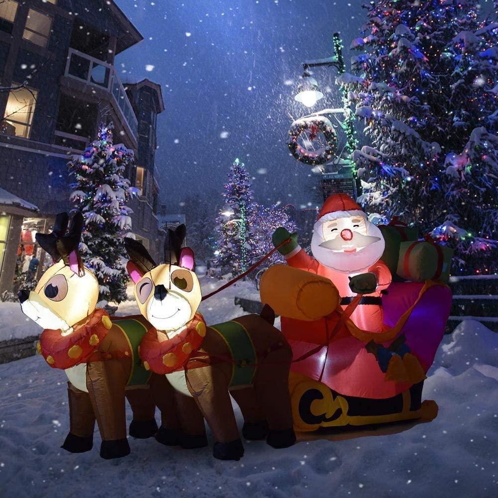 WYBFZTT-188 Christmas Inflatable Santa Cute Doll Pulled by 2 Reindeer Lights Party Outdoor Garden Yard Decoration Christmas Doll