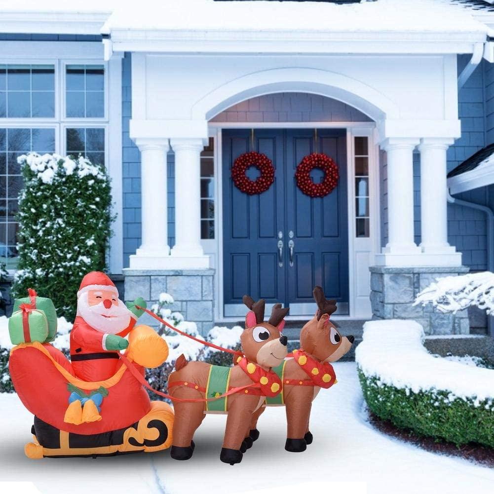 WYBFZTT-188 Christmas Inflatable Santa Cute Doll Pulled by 2 Reindeer Lights Party Outdoor Garden Yard Decoration Christmas Doll