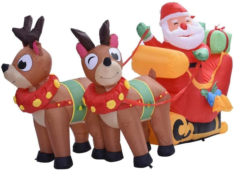 WYBFZTT-188 Christmas Inflatable Santa Cute Doll Pulled by 2 Reindeer Lights Party Outdoor Garden Yard Decoration Christmas Doll