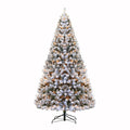 Hykolity 7.5ft Pre-Lit Snow Flocked Branches Artificial Christmas Tree With Pine Cones,1400 Tips,500 Incandescent/Warm White Lights,Foldable Metal Base