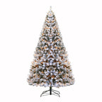 Hykolity 7.5ft Pre-Lit Snow Flocked Branches Artificial Christmas Tree With Pine Cones,1400 Tips,500 Incandescent/Warm White Lights,Foldable Metal Base