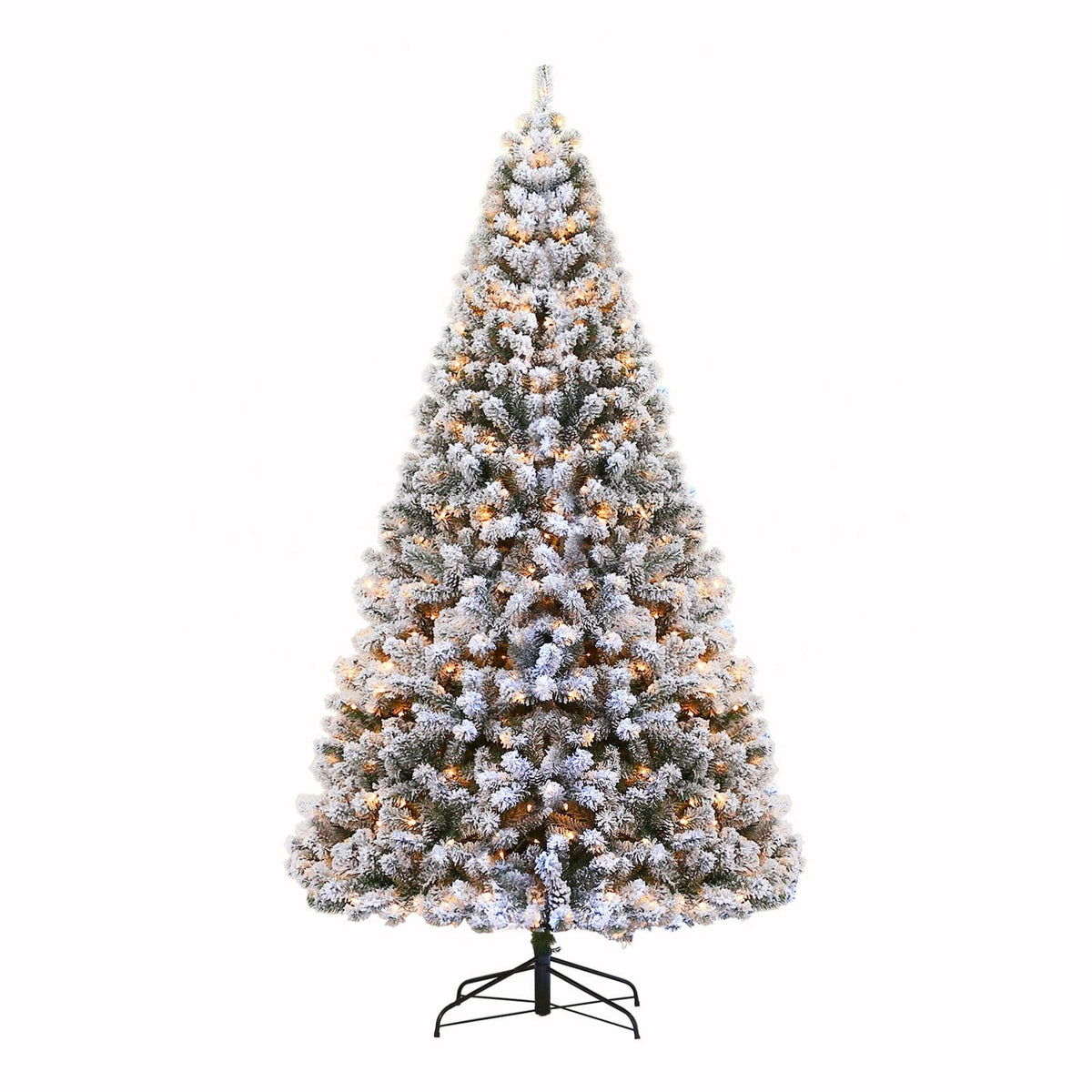 Hykolity 7.5ft Pre-Lit Snow Flocked Branches Artificial Christmas Tree With Pine Cones,1400 Tips,500 Incandescent/Warm White Lights,Foldable Metal Base