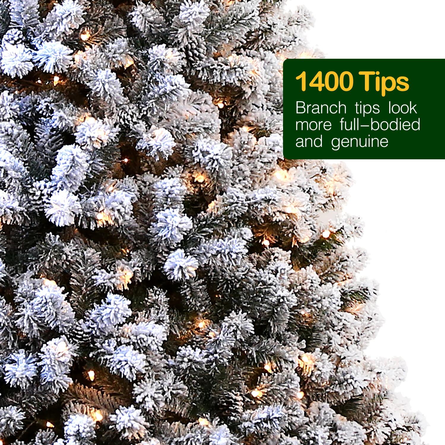 Hykolity 7.5ft Pre-Lit Snow Flocked Branches Artificial Christmas Tree With Pine Cones,1400 Tips,500 Incandescent/Warm White Lights,Foldable Metal Base