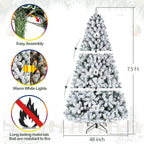 Hykolity 7.5ft Pre-Lit Snow Flocked Branches Artificial Christmas Tree With Pine Cones,1400 Tips,500 Incandescent/Warm White Lights,Foldable Metal Base