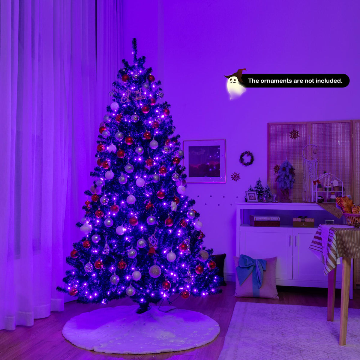 Gymax 6 FT Pre-lit Black Halloween Tree Artificial Hinged Christmas Tree