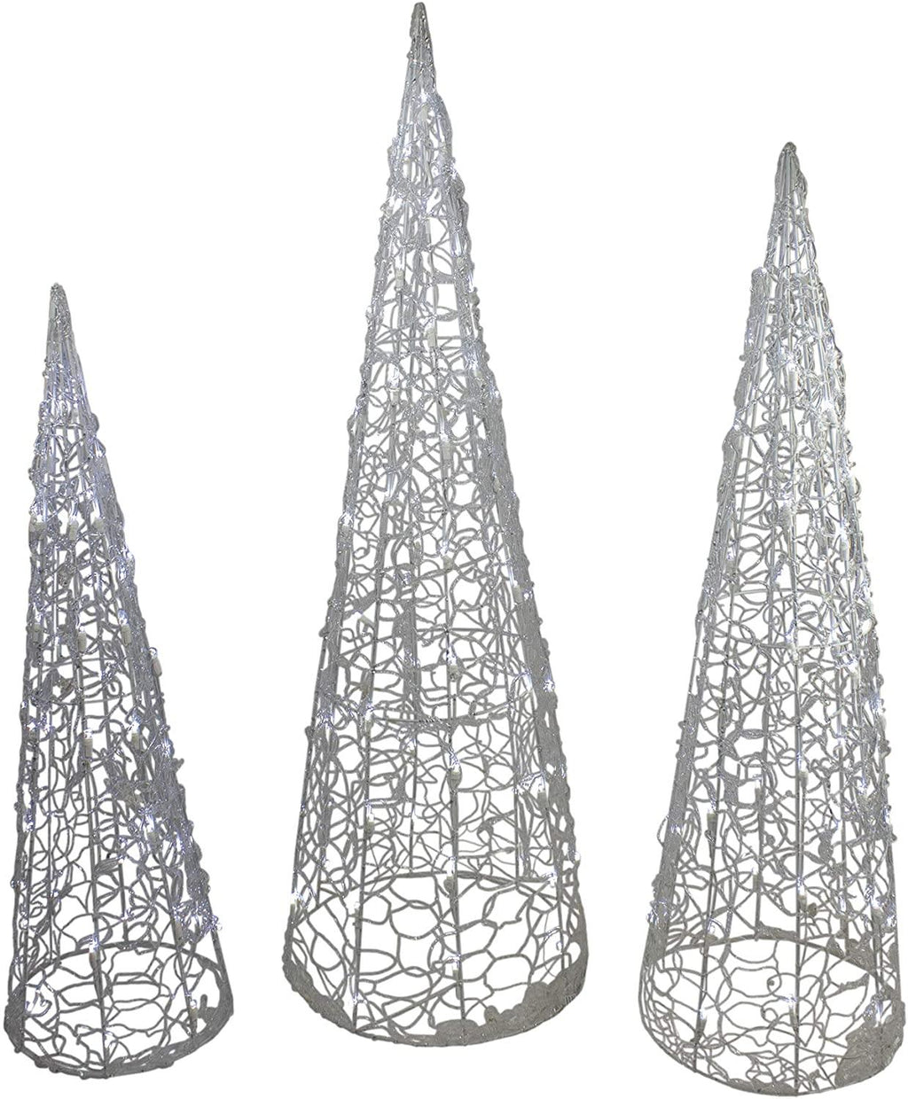 Hofert Set of 3 White LED Lighted Outdoor Christmas Cone Tree Yard Decors 4'