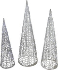 Hofert Set of 3 White LED Lighted Outdoor Christmas Cone Tree Yard Decors 4'