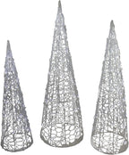 Hofert Set of 3 White LED Lighted Outdoor Christmas Cone Tree Yard Decors 4'