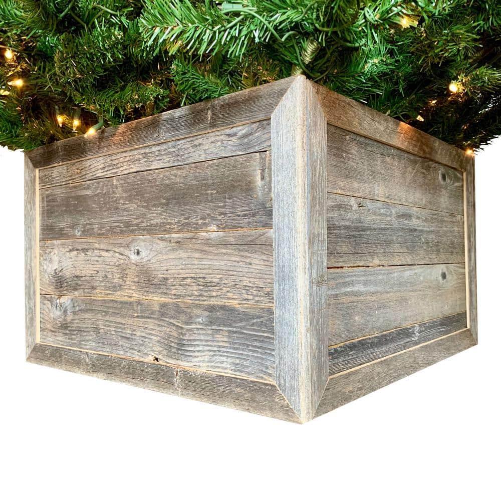 Farmhouse 27 in. W x 14.5 in. H, 37 in. Dia, Weathered Gray Decorative Christmas Tree Box Collar