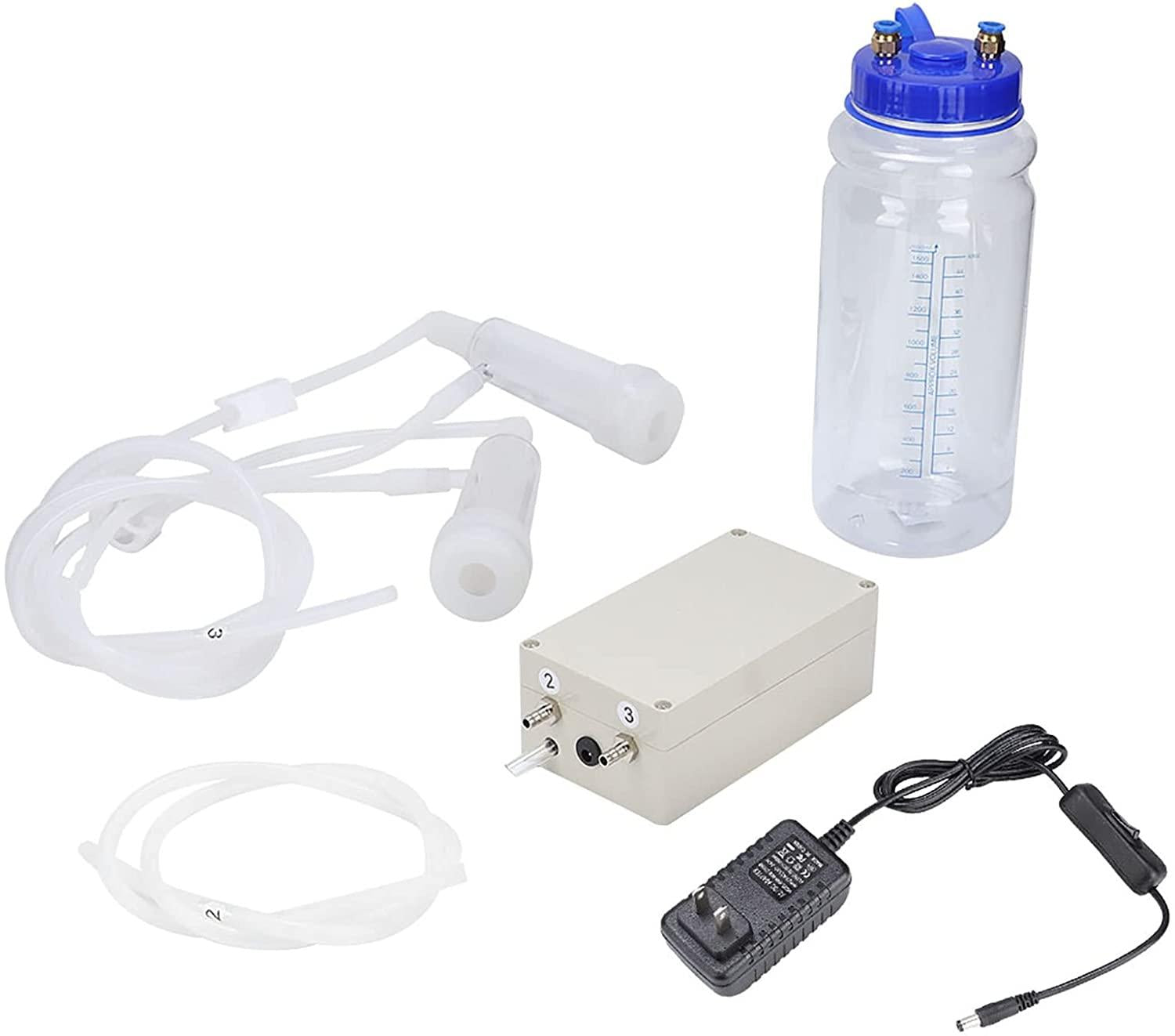 portable electric milking machine, 2l mini double head pulsation vacuum pump milker with breast pump &amp; milking bucket, automatic portable livestock milking equipment for goat sheep(#1)