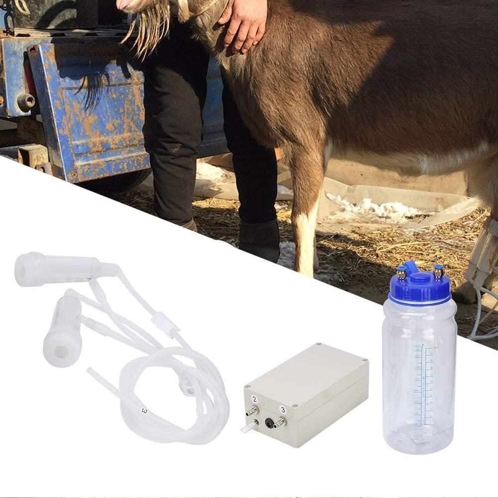 portable electric milking machine, 2l mini double head pulsation vacuum pump milker with breast pump &amp; milking bucket, automatic portable livestock milking equipment for goat sheep(#1)