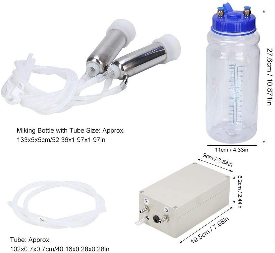 portable electric milking machine, 2l mini double head pulsation vacuum pump milker with breast pump &amp; milking bucket, automatic portable livestock milking equipment for goat sheep(#1)