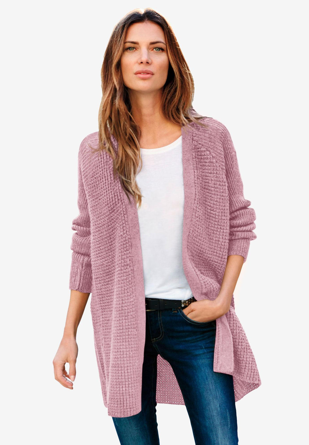open front waffle cardigan