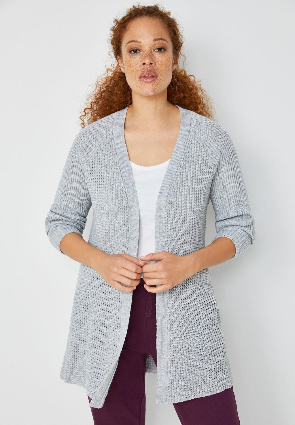 open front waffle cardigan