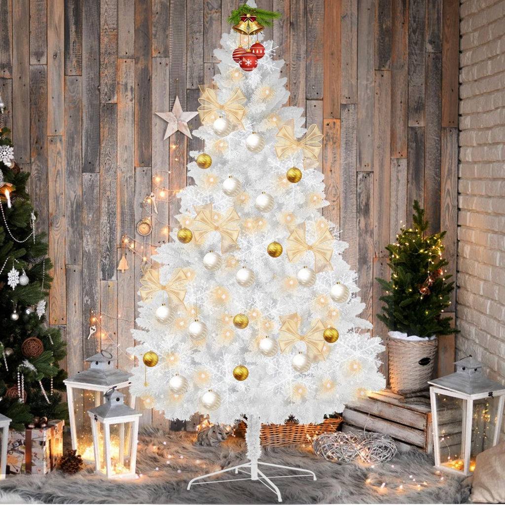 8ft White Artificial Christmas Tree, Premium Unlit Spruce Full Tree, with Metal Stand, Easy Assembly, for Indoor and Outdoor Use