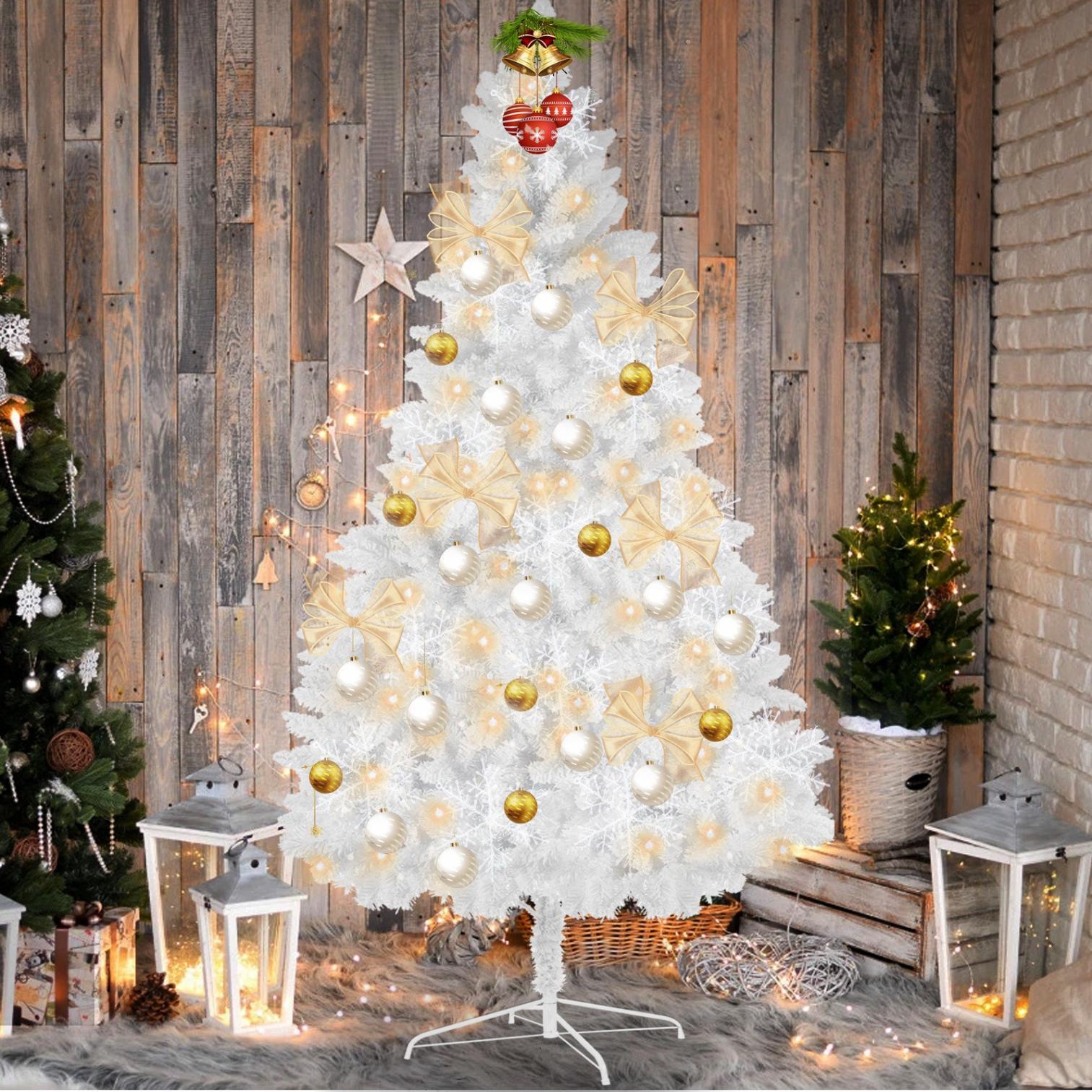 8ft White Artificial Christmas Tree, Premium Unlit Spruce Full Tree, with Metal Stand, Easy Assembly, for Indoor and Outdoor Use