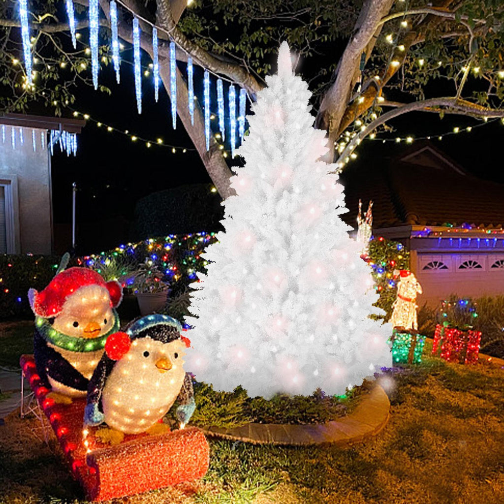 8ft White Artificial Christmas Tree, Premium Unlit Spruce Full Tree, with Metal Stand, Easy Assembly, for Indoor and Outdoor Use