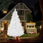 8ft White Artificial Christmas Tree, Premium Unlit Spruce Full Tree, with Metal Stand, Easy Assembly, for Indoor and Outdoor Use