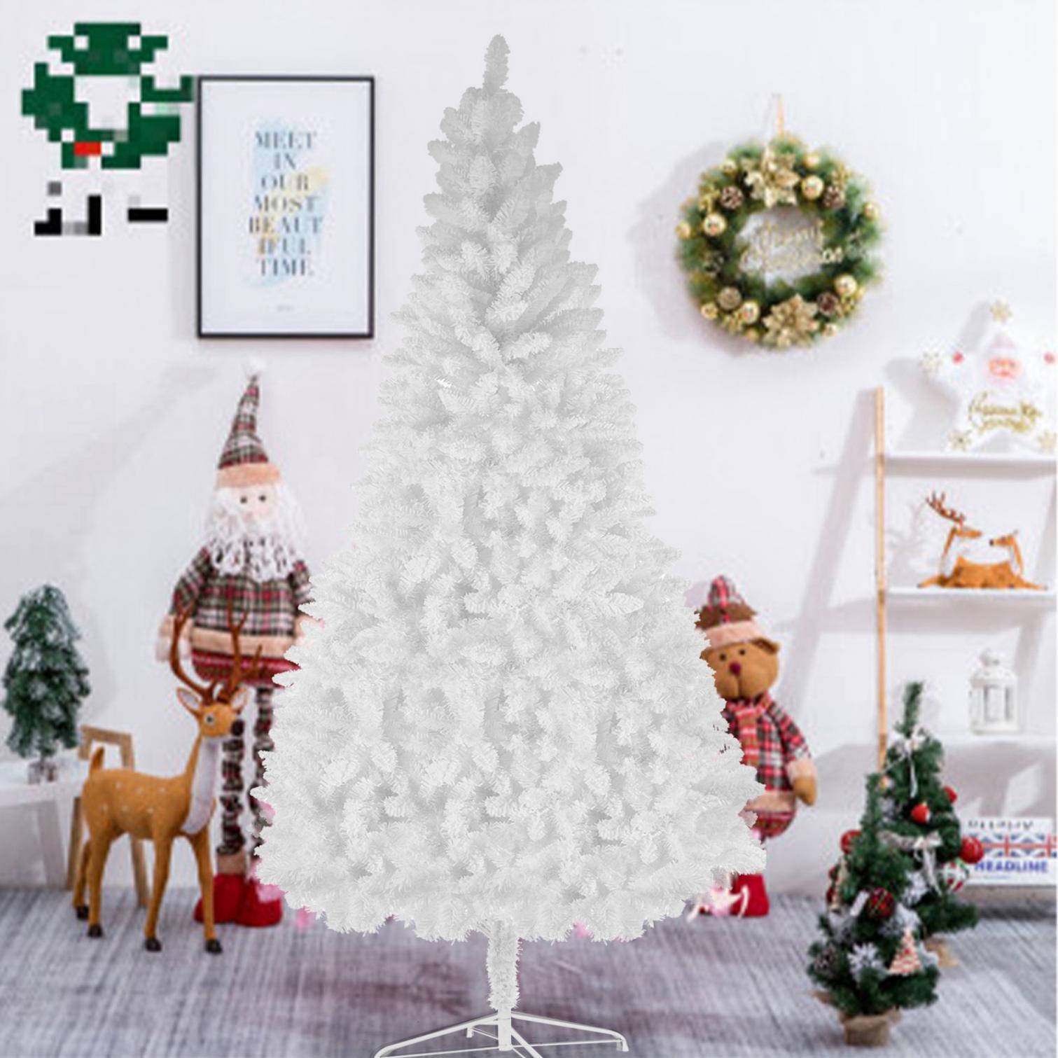 8ft White Artificial Christmas Tree, Premium Unlit Spruce Full Tree, with Metal Stand, Easy Assembly, for Indoor and Outdoor Use