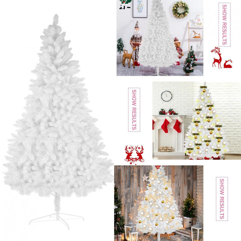 8ft White Artificial Christmas Tree, Premium Unlit Spruce Full Tree, with Metal Stand, Easy Assembly, for Indoor and Outdoor Use