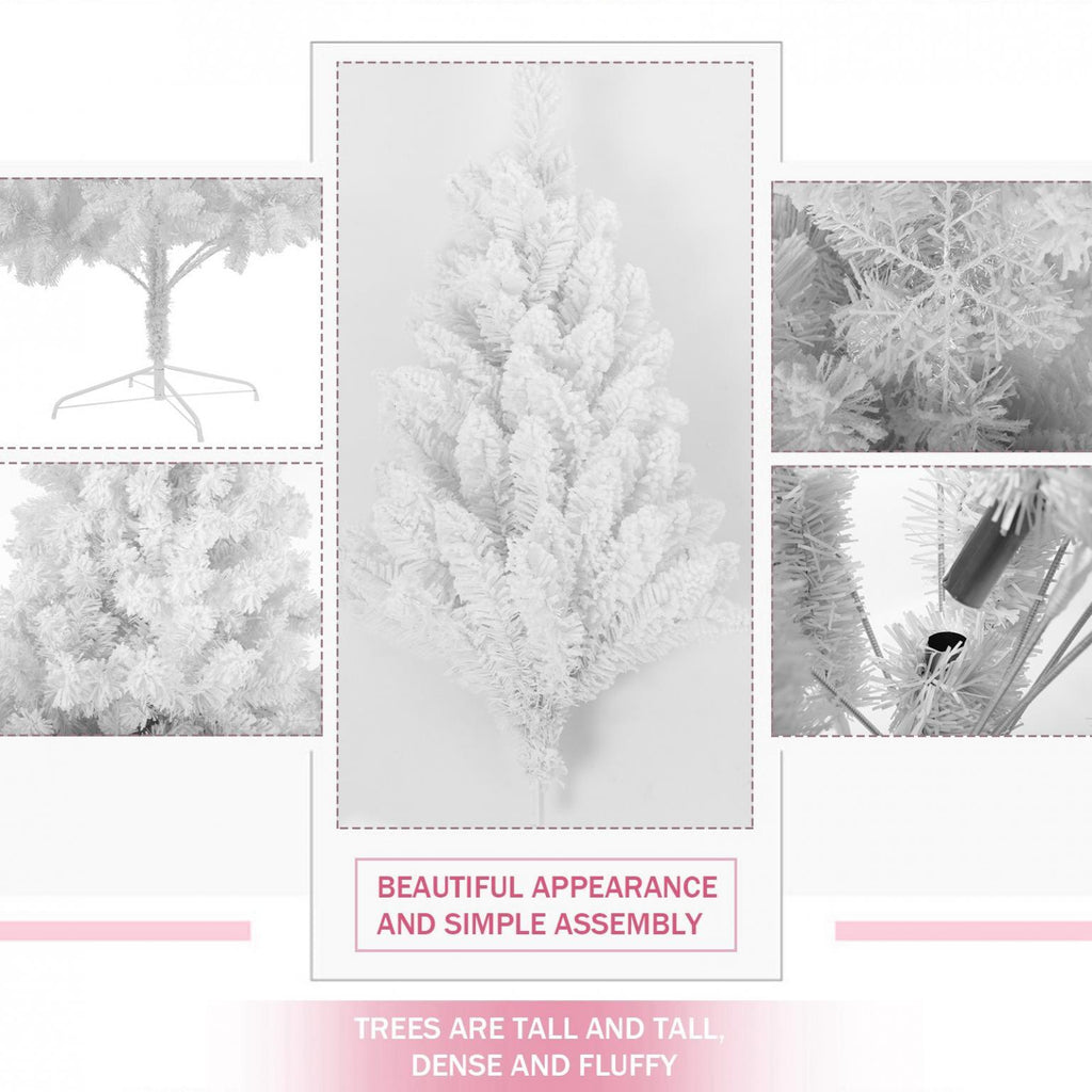 8ft White Artificial Christmas Tree, Premium Unlit Spruce Full Tree, with Metal Stand, Easy Assembly, for Indoor and Outdoor Use