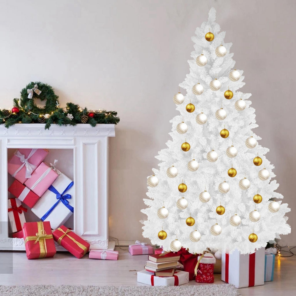 8ft White Artificial Christmas Tree, Premium Unlit Spruce Full Tree, with Metal Stand, Easy Assembly, for Indoor and Outdoor Use