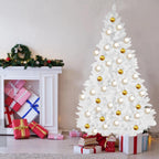 8ft White Artificial Christmas Tree, Premium Unlit Spruce Full Tree, with Metal Stand, Easy Assembly, for Indoor and Outdoor Use