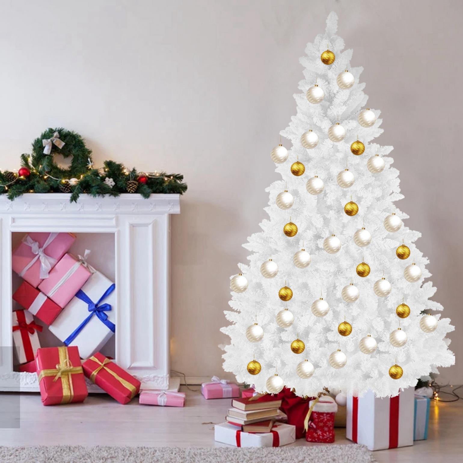 8ft White Artificial Christmas Tree, Premium Unlit Spruce Full Tree, with Metal Stand, Easy Assembly, for Indoor and Outdoor Use