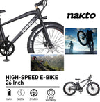 Fat Tire Electric Bike Beach Snow Bicycle 26" 4.0 inch Fat Tire Electric Bicycle 300W36V10A/500W48V12A Electric Mountain ebike for Adults with 6 Speeds Lithium Battery,Smart LCD Display